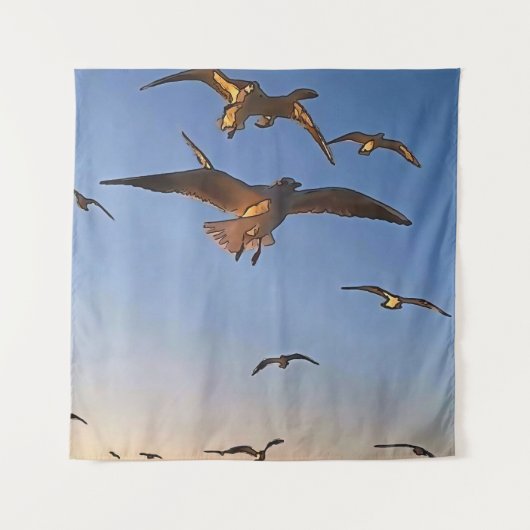 フライトブラックのアウトライン芸術のカモメ タペストリー (正面)