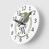 フライトモノグラムのキツツキ ラウンド壁時計 (傾斜)