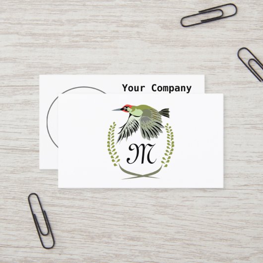フライトモノグラムの緑のキツツキ 名刺 (正面/裏面インサイチュ)