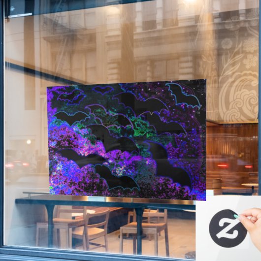 フライト中のこうもりネオンパープル ウィンドウサイン (カフェ窓)