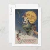 フライト中のハロウィーングリーティングウィッチ ポストカード (正面/裏面)