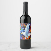 フライト中の美しい白い絵画ワシ ワインラベル (正面)