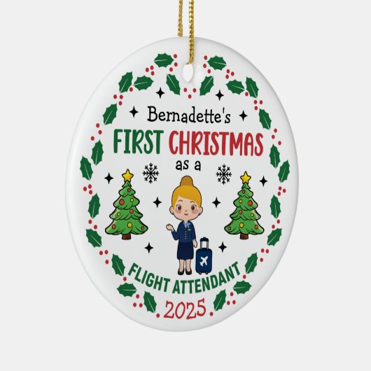 フライト付き添い人初めてのクリスマス パーソナライズされた セラミックオーナメント (右)
