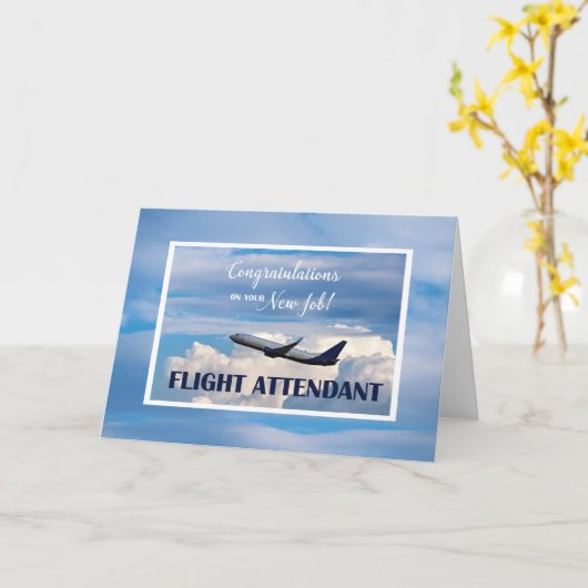 フライト付き添い人、おめでとう新しい仕事、エアプラン カード (黄色い花)