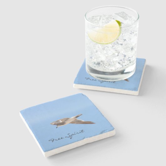 フライト写真ブルーのカモメ ストーンコースター (横)
