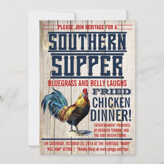 フライドチキンの夕食のパーティの招待状 招待状 (正面)