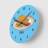 フライドチキンカートゥーンイラストレーション ラウンド壁時計 (傾斜)
