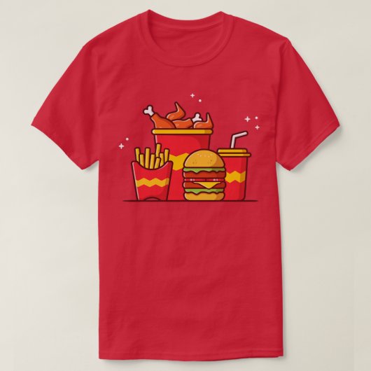 フライドチキンフリフランスのーとソーダ入りバーガー Tシャツ (デザイン正面)