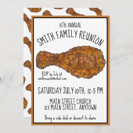 フライドチキンレッグピクニッククックアウトファミリー懇親会 招待状 (正面/裏面)