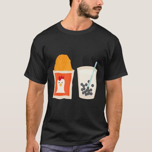フライドチキン+タピオカ入りミルクティーが大好き Tシャツ (正面)