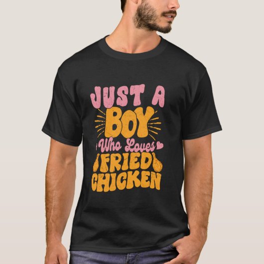 フライドチキン+フライ+ファストフードが大好きな少年 Tシャツ (正面)