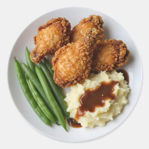 フライドチキン、ポテトのマッシュ、グリーンビーンズ ラウンドシール