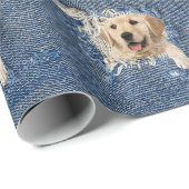 フライドブルーのジーン穴にゴールデンレトリバー ラッピングペーパー (ロールコーナー)