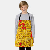 フライドポテトとケチャップおもしろいアニメ エプロン (着用した状態)