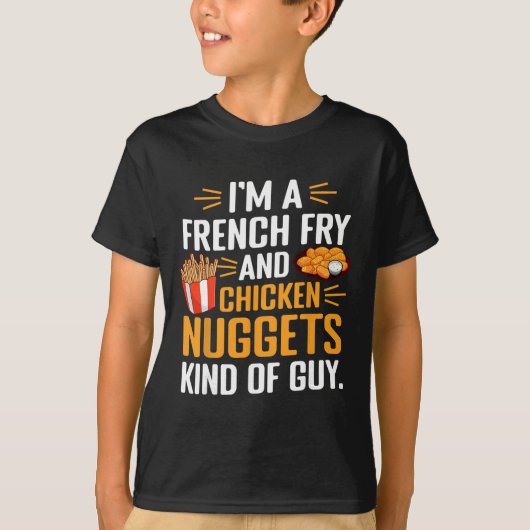 フライドポテトとチキンナゲットが好きな男 F Tシャツ (正面)