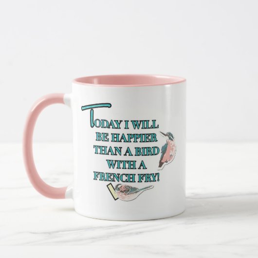 フライドポテトのマグを持つ鳥より幸せ マグカップ (左)