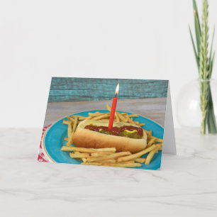 フライドポテトを持つホットドッグの誕生日の蝋燭 カード