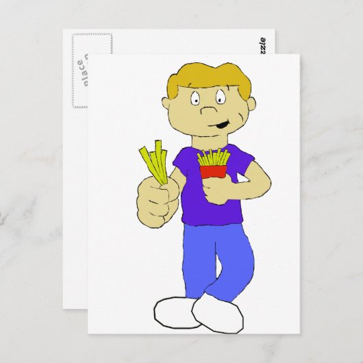 フライドポテトを持つ漫画の男の子 ポストカード (正面/裏面)
