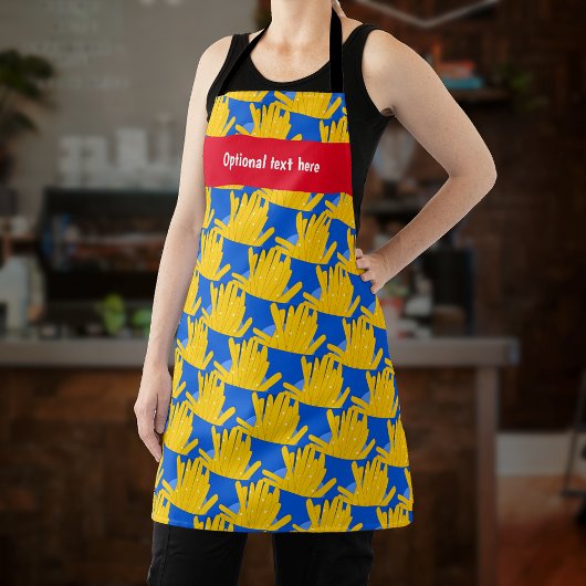 フライドポテト – 漫画のスタイル、青 – あなたの名前/文字 エプロン