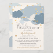 『フライバイ』のコウノトリで運転 – 男の子のベビーシャワー 招待状 (正面/裏面)