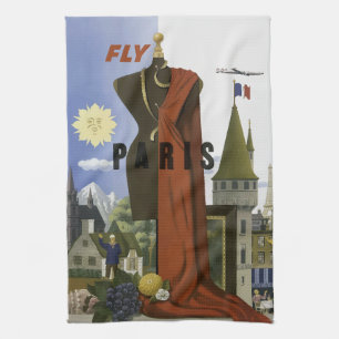 フライパリフランスヴィンテージ旅行ポスター キッチンタオル