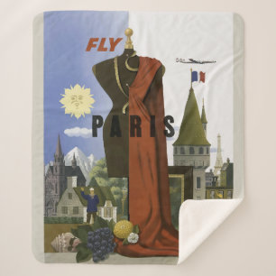 フライパリフランスヴィンテージ旅行ポスター シェルパブランケット