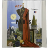 フライパリフランスヴィンテージ旅行ポスター シャワーカーテン (正面)