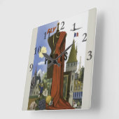 フライパリフランスヴィンテージ旅行ポスター スクエア壁時計 (傾斜)