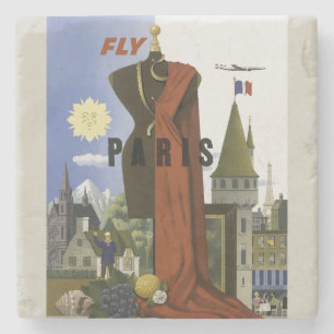 フライパリフランスヴィンテージ旅行ポスター ストーンコースター