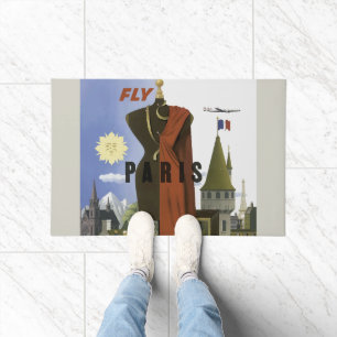 フライパリフランスヴィンテージ旅行ポスター ドアマット