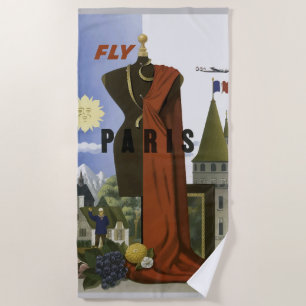 フライパリフランスヴィンテージ旅行ポスター ビーチタオル