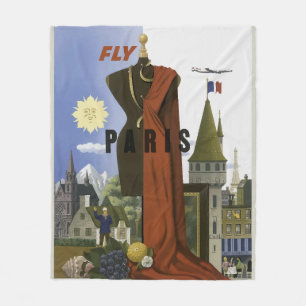 フライパリフランスヴィンテージ旅行ポスター フリースブランケット