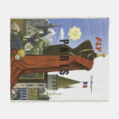 フライパリフランスヴィンテージ旅行ポスター フリースブランケット (正面(横))