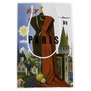 フライパリフランスヴィンテージ旅行ポスター ミディアムペーパーバッグ