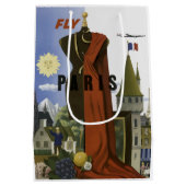 フライパリフランスヴィンテージ旅行ポスター ミディアムペーパーバッグ (裏面)