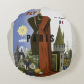 フライパリフランスヴィンテージ旅行ポスター ラウンドクッション (裏面)