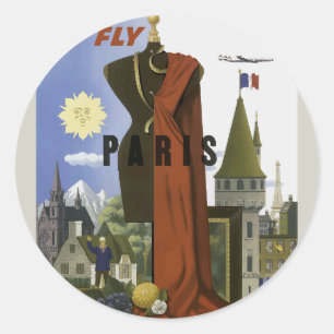 フライパリフランスヴィンテージ旅行ポスター ラウンドシール