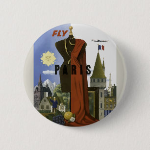 フライパリフランスヴィンテージ旅行ポスター 缶バッジ