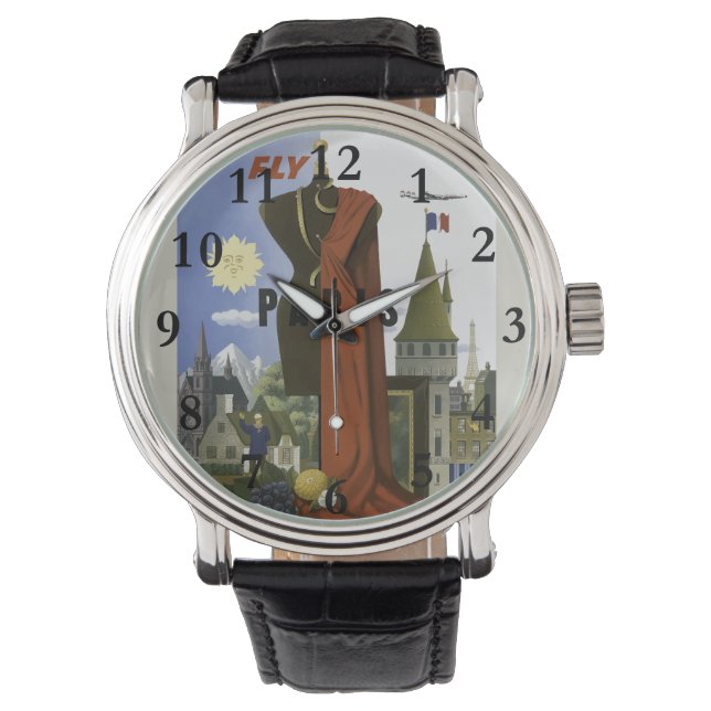 フライパリフランスヴィンテージ旅行ポスター 腕時計 (正面)