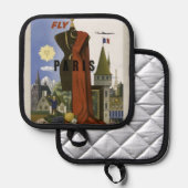 フライパリフランスヴィンテージ旅行ポスター 鍋敷き (正面/裏面)