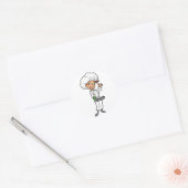 フライパンのステッカー付き女性シェフ ラウンドシール (封筒)