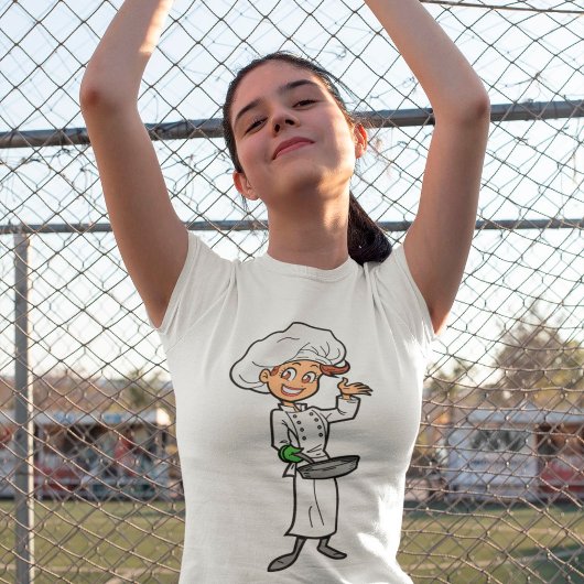 フライパンの女の子Tシャツを着た女性シェフ Tシャツ