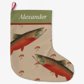 フライパーソナライズされたフィッシャーズホリデーサーモンマス ラージクリスマスストッキング (正面)