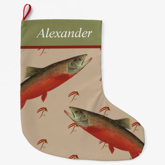 フライパーソナライズされたフィッシャーズホリデーサーモンマス ラージクリスマスストッキング (正面)