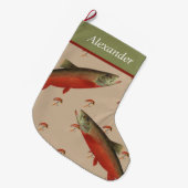 フライパーソナライズされたフィッシャーズホリデーサーモンマス ラージクリスマスストッキング (正面 (吊り時))
