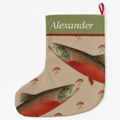 フライパーソナライズされたフィッシャーズホリデーサーモンマス ラージクリスマスストッキング (裏面)