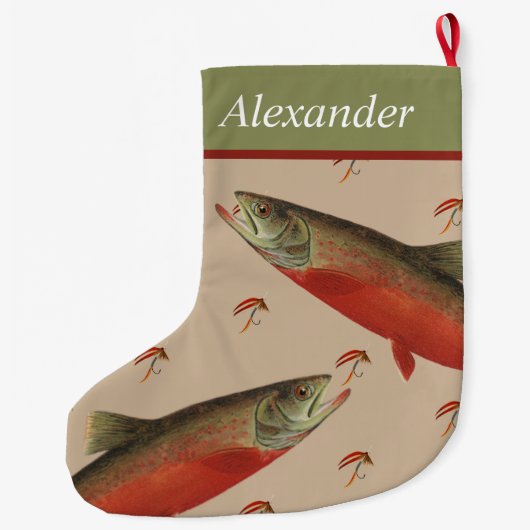 フライパーソナライズされたフィッシャーズホリデーサーモンマス ラージクリスマスストッキング (裏面)