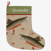 フライパーソナライズされたフィッシャーメンズホリデーブラウントラウト ラージクリスマスストッキング (正面)