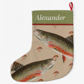 フライパーソナライズされたフィッシャーメンズホリデーブラウントラウト ラージクリスマスストッキング (裏面)