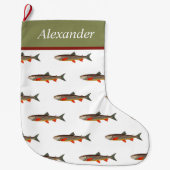 フライパーソナライズされたフィッシャーメンズホリデーブラウントラウトL ラージクリスマスストッキング (正面)